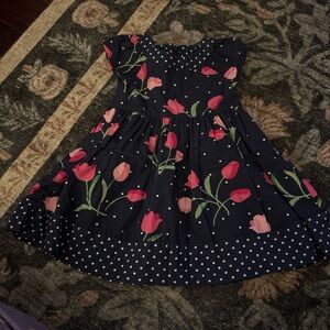 Gymboree Navy Blue Dress with Pink Tulips